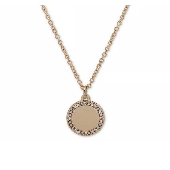 DKNY Gold Tone Crystal Disc Pendant Layered Necklace Women's Fashion Chic NEW - Picture 3 of 7